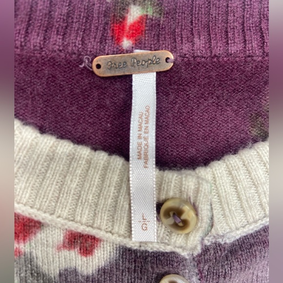 HTF Free People Patterned Cashmere Floral Cardi Malbec Combo Purple Large EUC - Picture 7 of 10